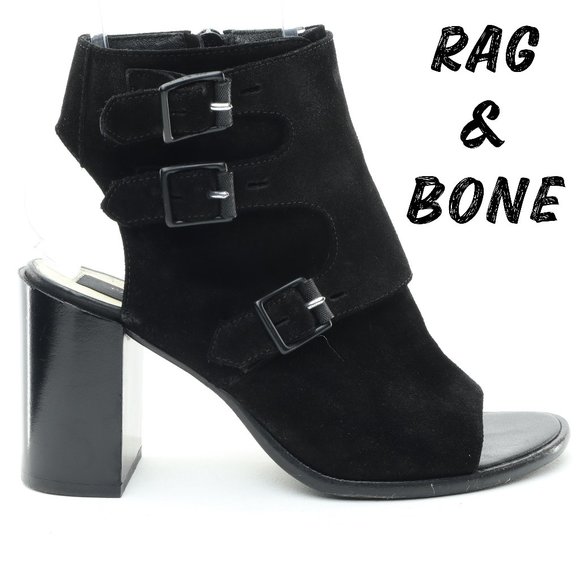 rag & bone Marta Open Toed Heeled Bootie Women EU37 US7 Black Suede Leather - Picture 1 of 17